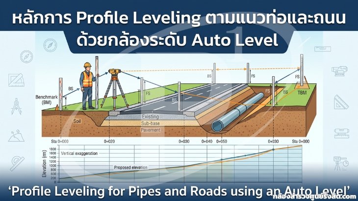 หลักการ Profile Leveling ตามแนวท่อและถนน ด้วยกล้องระดับ Auto Level