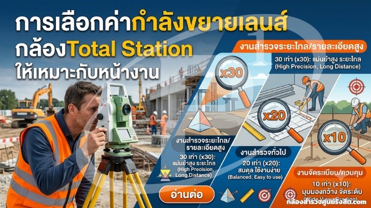 การเลือกค่ากำลังขยายเลนส์ Total Station ให้เหมาะกับหน้างาน