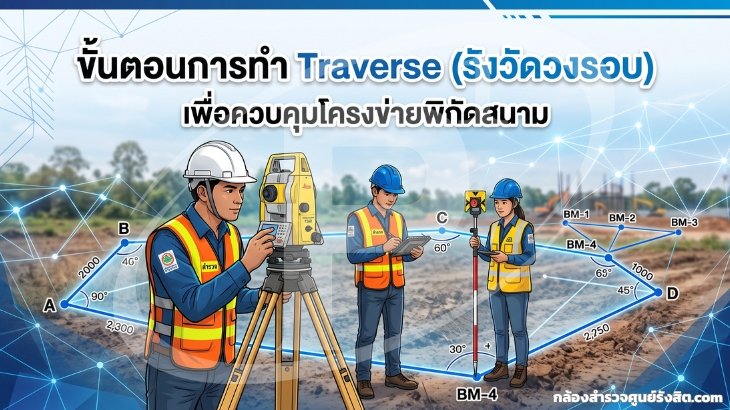 ขั้นตอนการทำ Traverse (รังวัดวงรอบ) เพื่อควบคุมโครงข่ายพิกัดสนาม