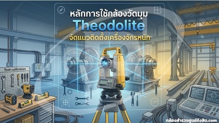 หลักการใช้กล้องวัดมุม Theodolite จัดแนวติดตั้งเครื่องจักรหนัก