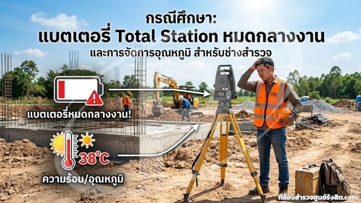 กรณีศึกษา แบตเตอรี่ Total Station หมดกลางงาน และการจัดการอุณหภูมิ