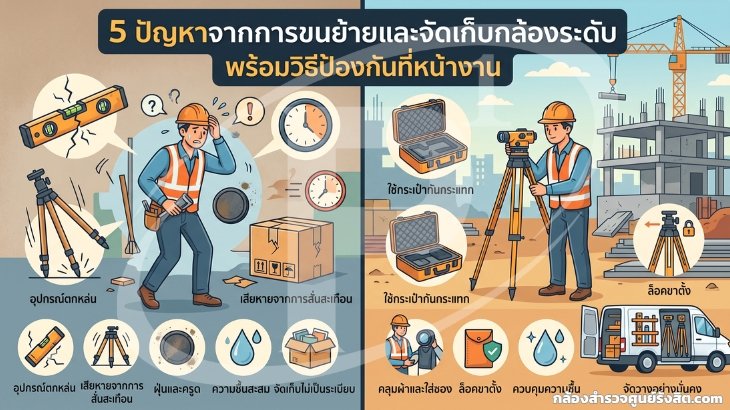 5 ปัญหาจากการขนย้ายและจัดเก็บกล้องระดับ พร้อมวิธีป้องกันที่หน้างาน