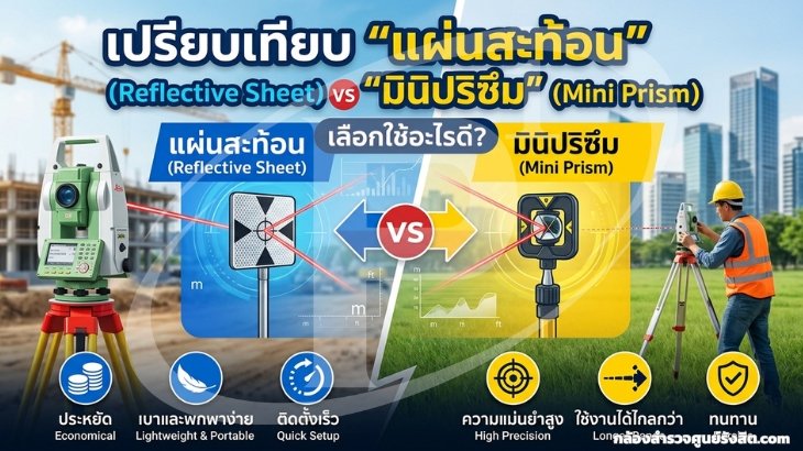 เปรียบเทียบ "แผ่นสะท้อน" (Reflective Sheet) vs "มินิปริซึม" (Mini Prism)