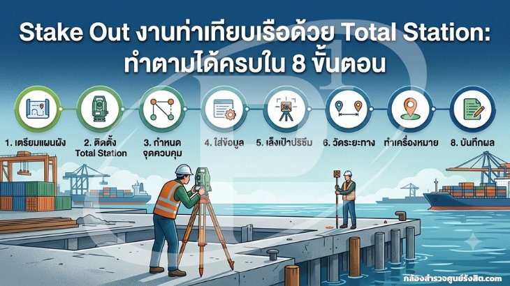 Stake Out งานท่าเทียบเรือด้วย Total Station: ทำตามได้ครบใน 8 ขั้นตอน