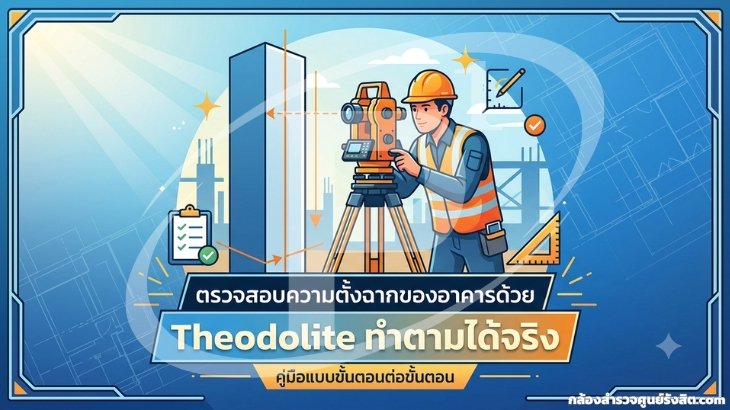 ตรวจสอบความตั้งฉากของอาคารด้วย Theodolite ทำตามได้จริง