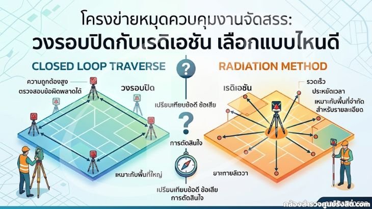 โครงข่ายหมุดควบคุมงานจัดสรร: วงรอบปิดกับเรดิเอชัน เลือกแบบไหนดี
