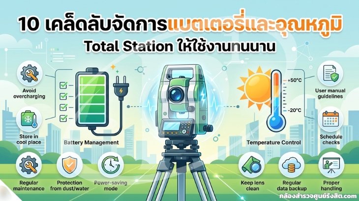 10 เคล็ดลับจัดการแบตเตอรี่และอุณหภูมิ Total Station ให้ใช้งานทนนาน