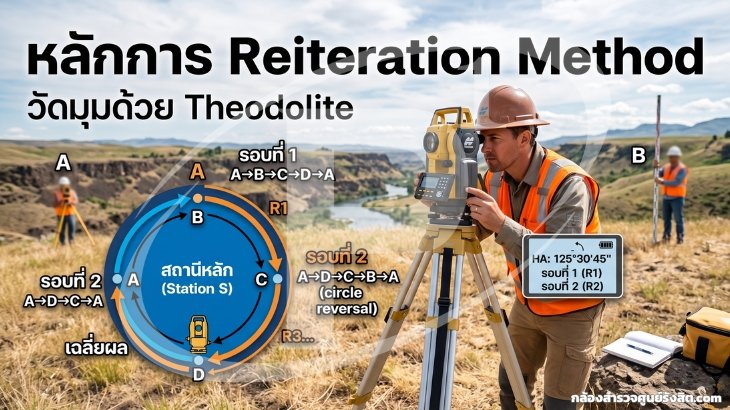 หลักการ Reiteration Method วัดมุมด้วย Theodolite