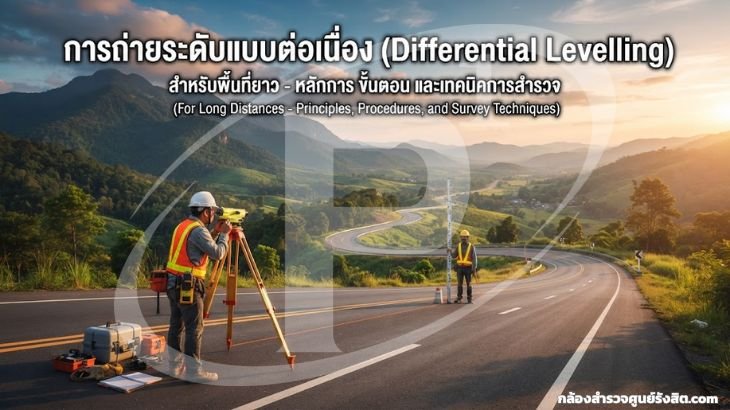 การถ่ายระดับแบบต่อเนื่อง (Differential Levelling) สำหรับพื้นที่ยาว