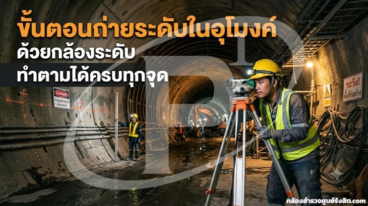 ขั้นตอนถ่ายระดับในอุโมงค์ด้วยกล้องระดับ ทำตามได้ครบทุกจุด