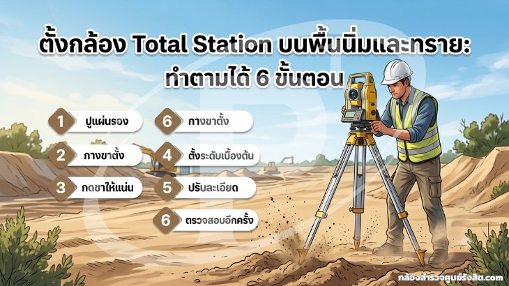 ตั้งกล้อง Total Station บนพื้นนิ่มและทราย: ทำตามได้ 6 ขั้นตอน