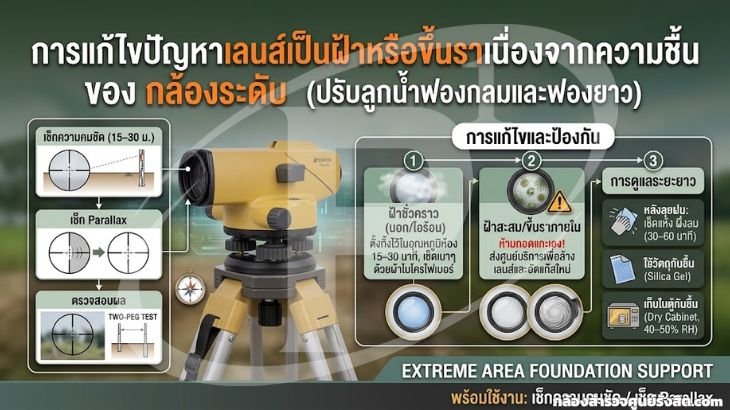 การแก้ไขปัญหาเลนส์เป็นฝ้าหรือขึ้นราเนื่องจากความชื้น ของ กล้องระดับ
