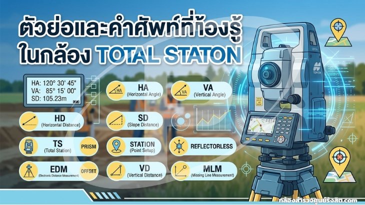 ตัวย่อและคำศัพท์ที่ต้องรู้ในกล้อง Total Station