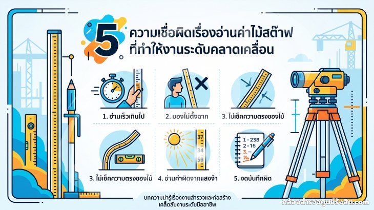 5 ความเชื่อผิดเรื่องอ่านค่าไม้สต๊าฟ ที่ทำให้งานระดับคลาดเคลื่อน