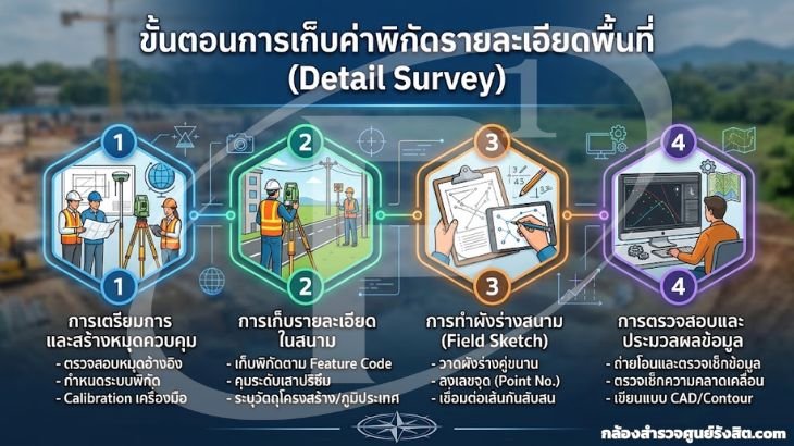 ขั้นตอนการเก็บค่าพิกัดรายละเอียดพื้นที่ (Detail Survey)
