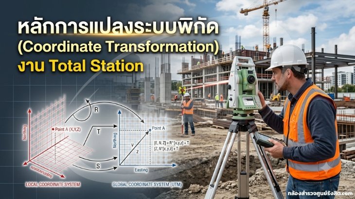 หลักการแปลงระบบพิกัด (Coordinate Transformation) งาน Total Station