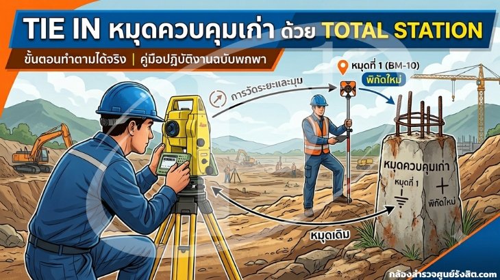 Tie In หมุดควบคุมเก่าด้วย Total Station ขั้นตอนทำตามได้จริง