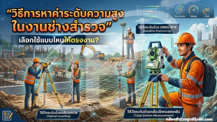วิธีการหาค่าระดับความสูง (Elevation) ในงานช่างสำรวจ เลือกใช้แบบไหนให้ตรงงาน?