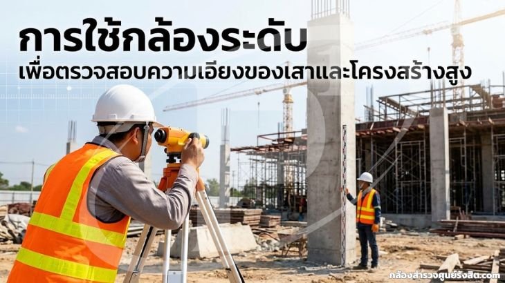 การใช้กล้องระดับเพื่อตรวจสอบความเอียงของเสาและโครงสร้างสูง