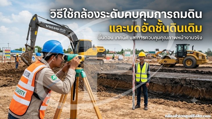 วิธีใช้กล้องระดับควบคุมการถมดินและบดอัดชั้นดินเดิม