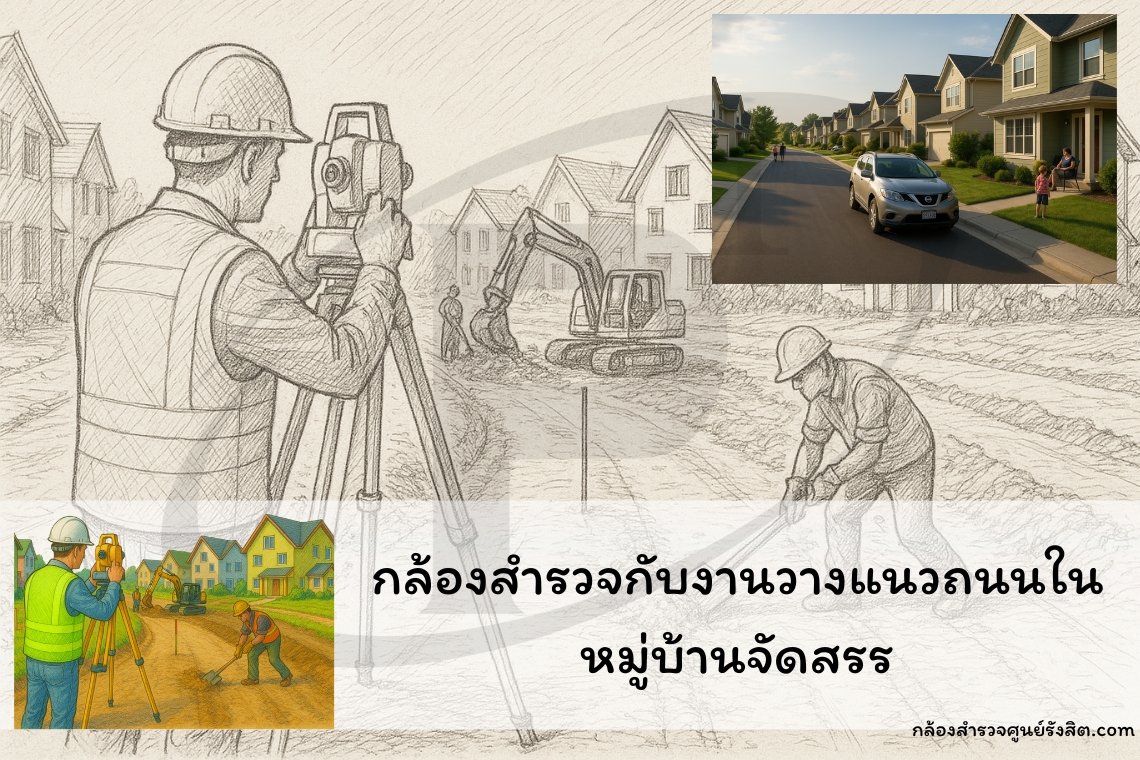 การใช้ กล้องสำรวจในงานวางแนวถนนภายในหมู่บ้านจัดสรร 