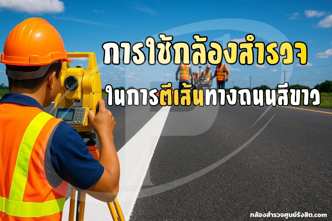 การใช้กล้องสำรวจ (Total Station) ในการตีเส้นทางถนนสีขาว