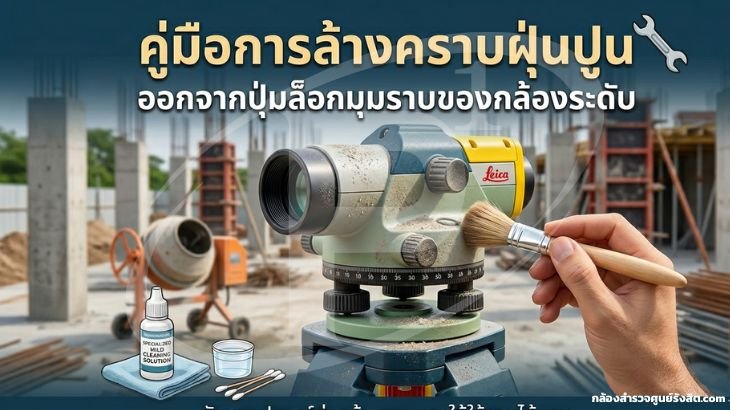 วิธีล้างคราบฝุ่นปูนออกจากปุ่มล็อกมุมราบของกล้องระดับอย่างถูกวิธี