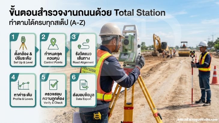 ขั้นตอนสำรวจงานถนนด้วย Total Station ทำตามได้ครบทุกสเต็ป