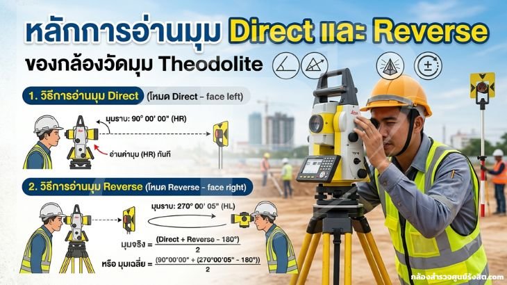 หลักการอ่านมุม Direct และ Reverse ของกล้องวัดมุม Theodolite