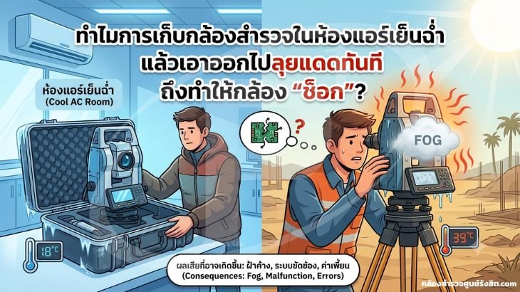 ทำไมการเก็บกล้องสำรวจในห้องแอร์เย็นฉ่ำ แล้วเอาออกไปลุยแดดทันที ถึงทำให้กล้อง "ช็อก"?