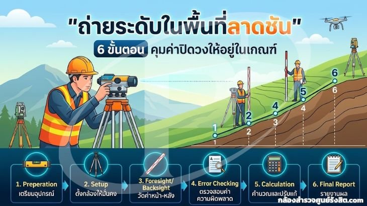 ถ่ายระดับในพื้นที่ลาดชัน 6 ขั้นตอนคุมค่าปิดวงให้อยู่ในเกณฑ์