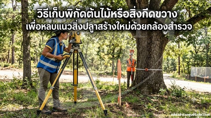 วิธีเก็บพิกัดต้นไม้หรือสิ่งกีดขวางเพื่อหลบแนวสิ่งปลูกสร้างใหม่ด้วยกล้องสำรวจ