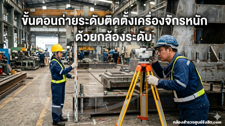 ขั้นตอนถ่ายระดับติดตั้งเครื่องจักรหนักด้วยกล้องระดับ