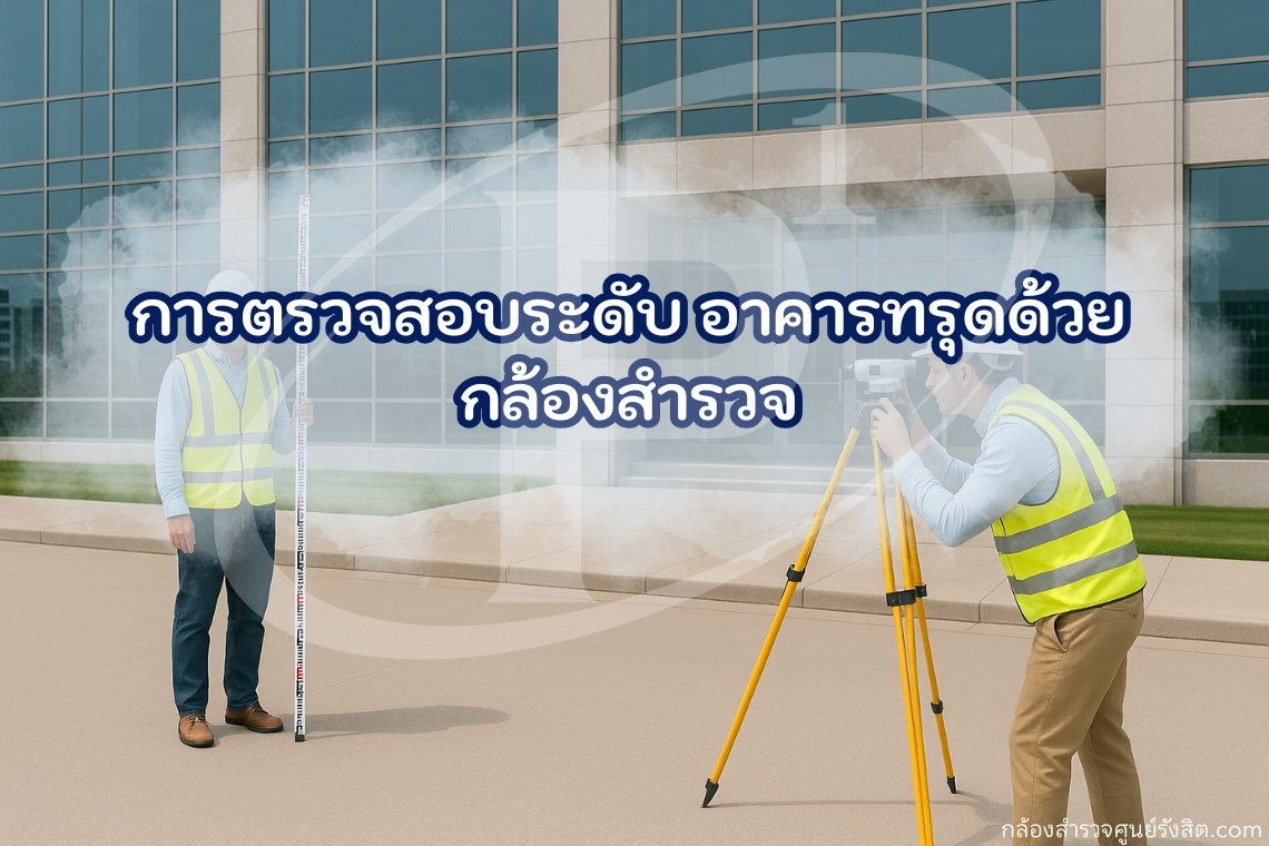 การตรวจสอบระดับอาคารทรุดด้วย  กล้องสำรวจ