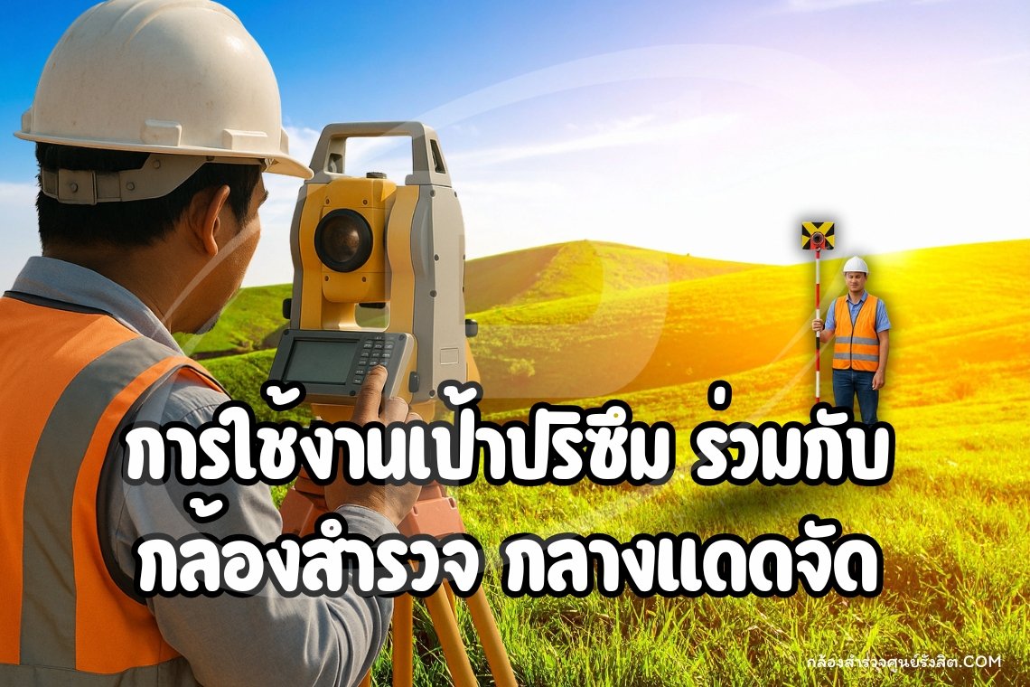 การใช้งานเป้าปริซึม  ร่วมกับกล้องสำรวจ  กลางแดดจัด