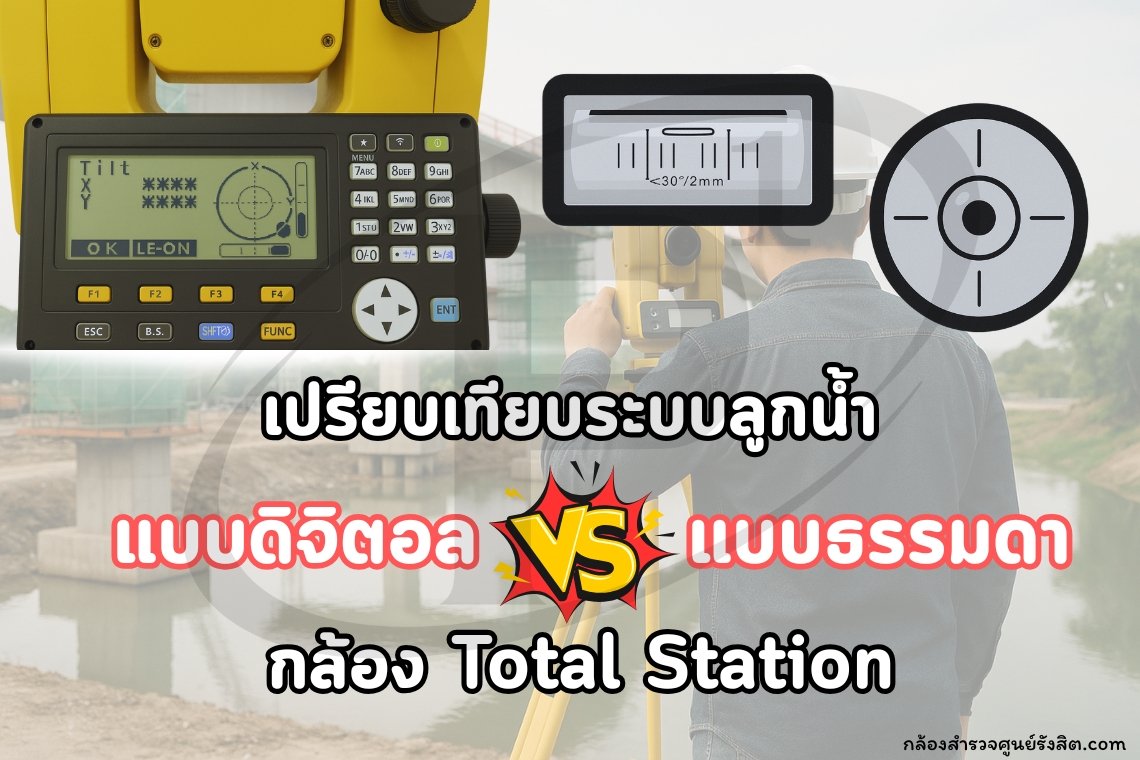 เปรียบเทียบ ลูกน้ำแบบดิจิตอลกับแบบธรรมดา กล้อง Total Station