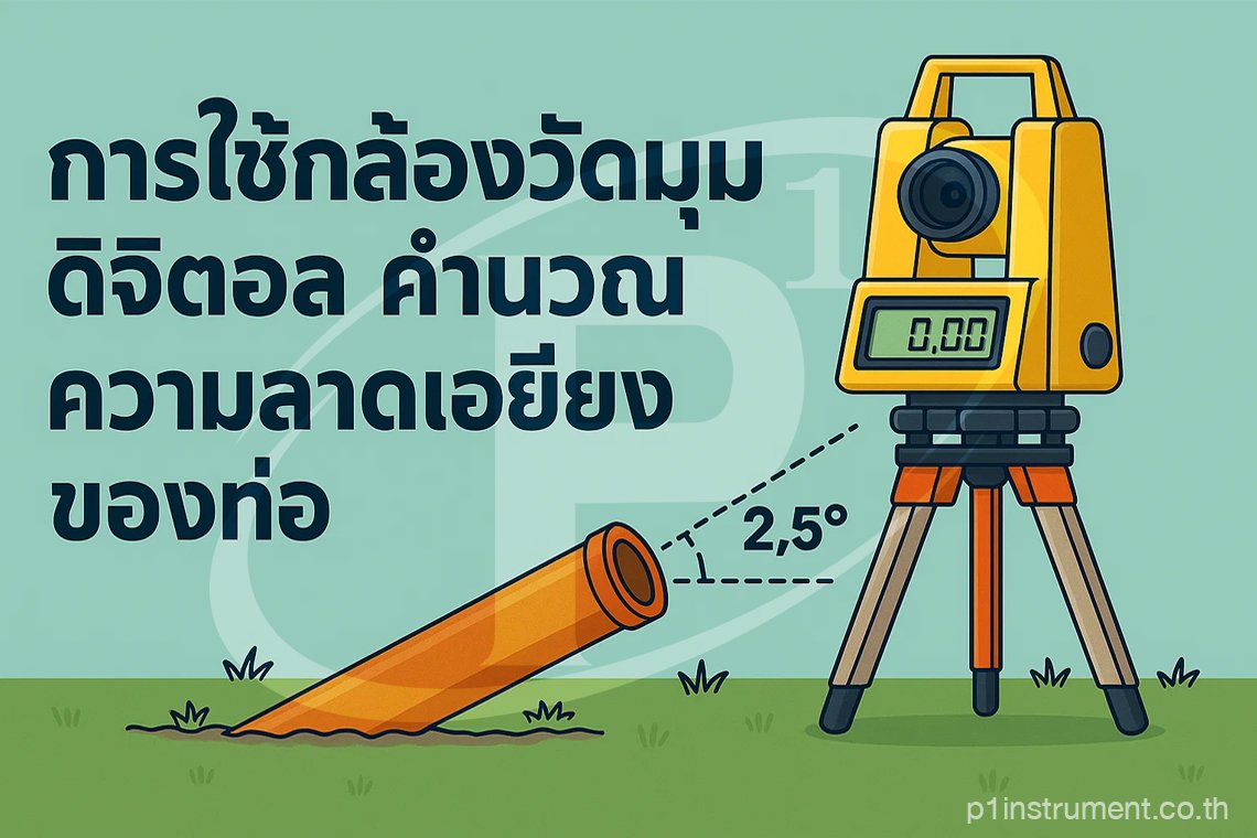การใช้กล้องวัดมุมดิจิตอล คำนวณความลาดเอียงของท่อ