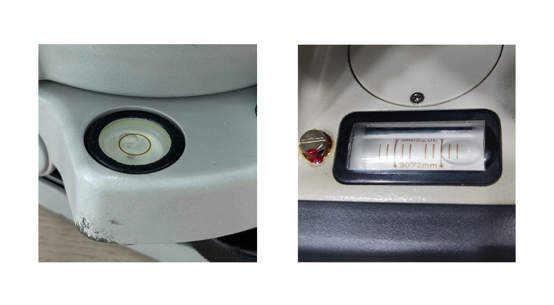 ตัวอย่างลูกน้ำ (Bubble Level) ในกล้องสำรวจ