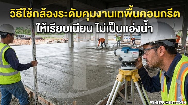 วิธีใช้กล้องระดับคุมงานเทพื้นคอนกรีต ไม่เป็นแอ่งน้ำ