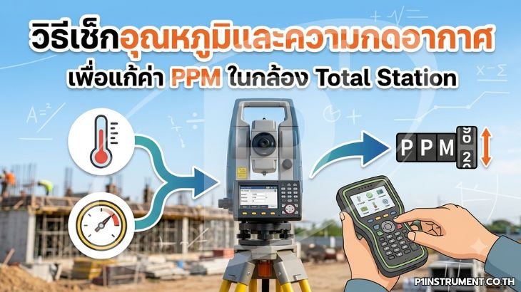 วิธีเช็กอุณหภูมิและความกดอากาศ เพื่อแก้ค่า PPM ในกล้อง Total Station