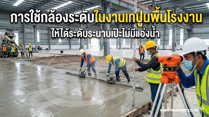 เทปูนหน้าฝนน้ำต้องไม่ขัง! เทคนิคใช้กล้องระดับคุมพื้นโรงงาน