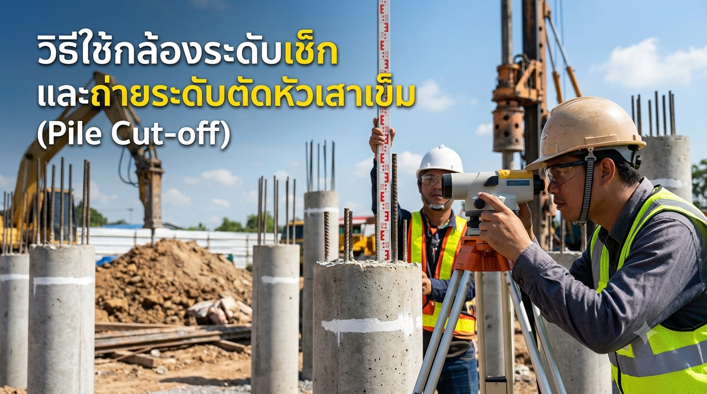 วิธีใช้กล้องระดับตัดหัวเสาเข็ม (Pile Cut-off Level) สำหรับงานฐานราก