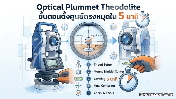 Optical Plummet Theodolite ขั้นตอนตั้งศูนย์ตรงหมุดใน 5 นาที