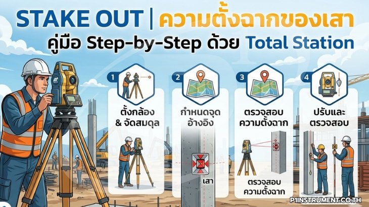 Stake Out ความตั้งฉากของเสา: คู่มือ Step-by-Step ด้วย Total Station