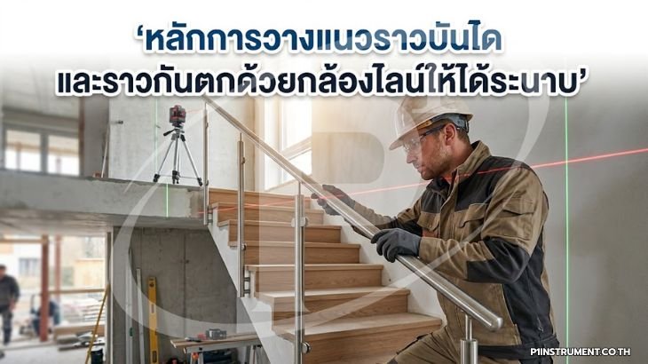 หลักการวางแนวราวบันไดและราวกันตกด้วยกล้องไลน์ให้ได้ระนาบ