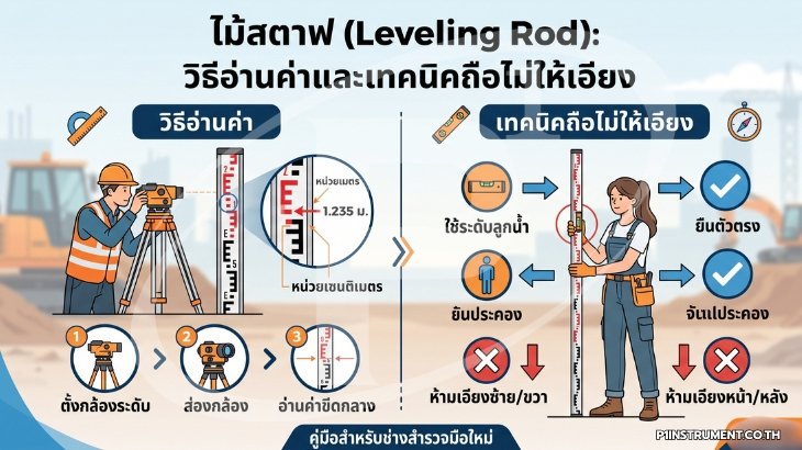 ไม้สตาฟ (Leveling Rod) : วิธีอ่านค่าและเทคนิคถือไม่ให้เอียง