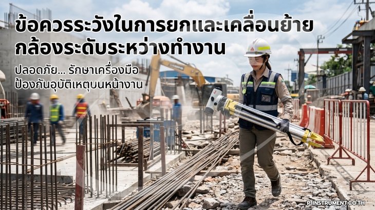 ข้อควรระวังในการยกและเคลื่อนย้ายกล้องระดับระหว่างทำงาน