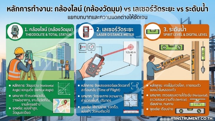 หลักการทำงาน กล้องไลน์ vs เลเซอร์วัดระยะ vs ระดับน้ำ แยกบทบาทให้ชัด