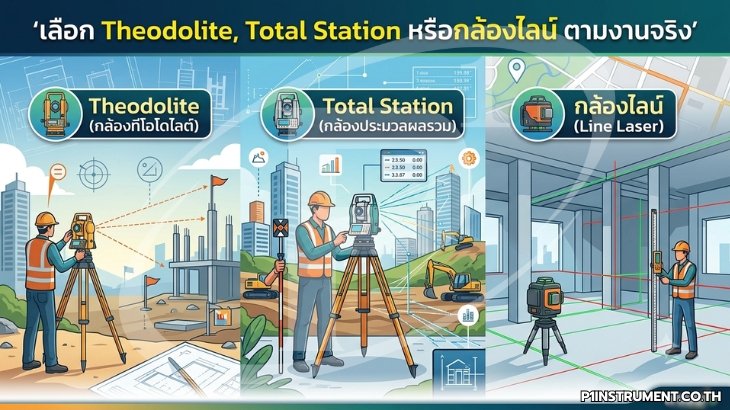 เลือก Theodolite, Total Station หรือกล้องไลน์ ตามงานจริง