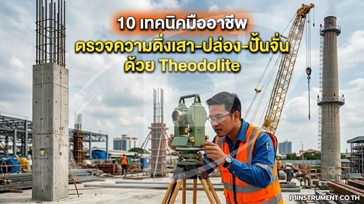 10 เทคนิคมืออาชีพ ตรวจความดิ่งเสา-ปล่อง-ปั้นจั่นด้วย Theodolite